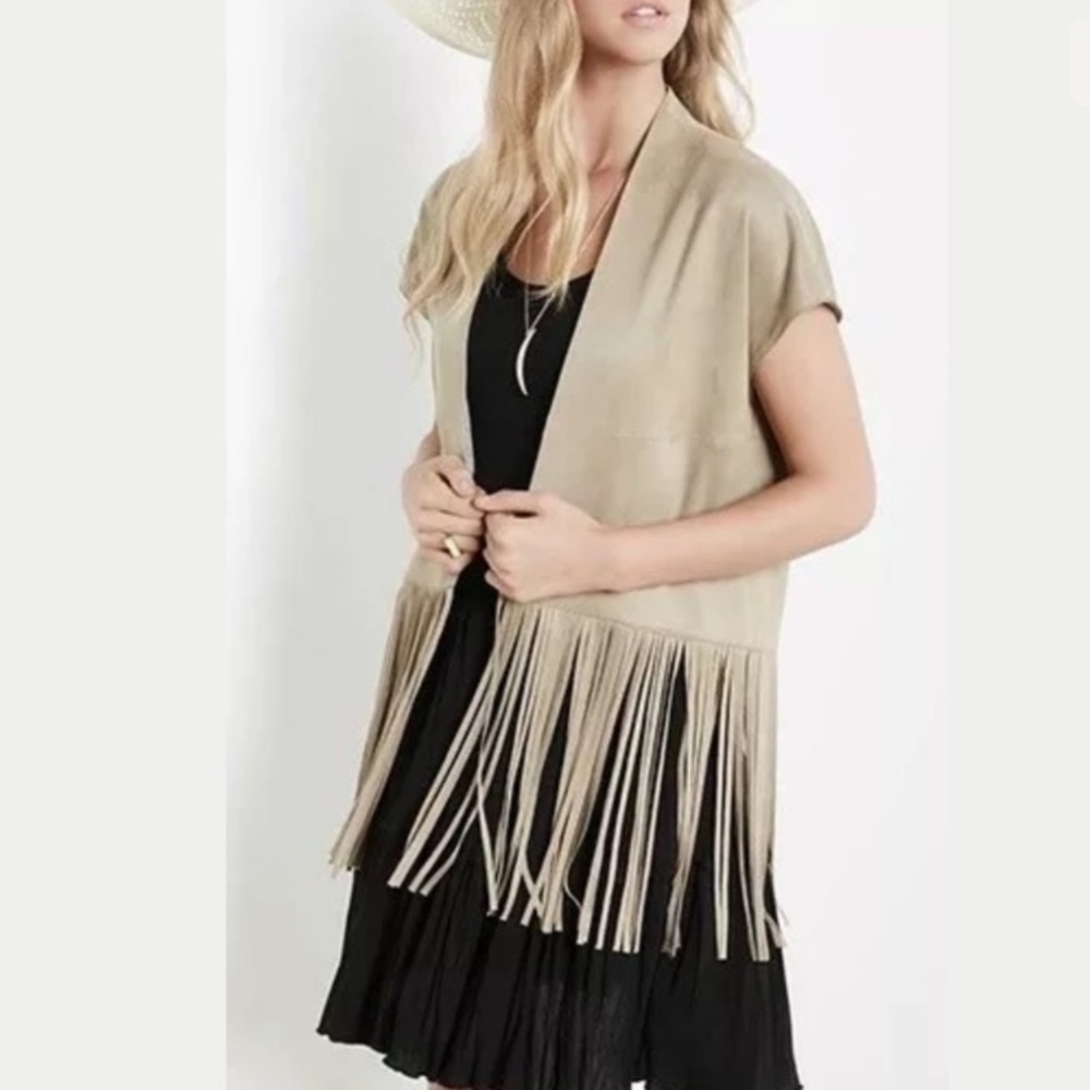 Karen Kane medium  khaki vest with fringe.NEW